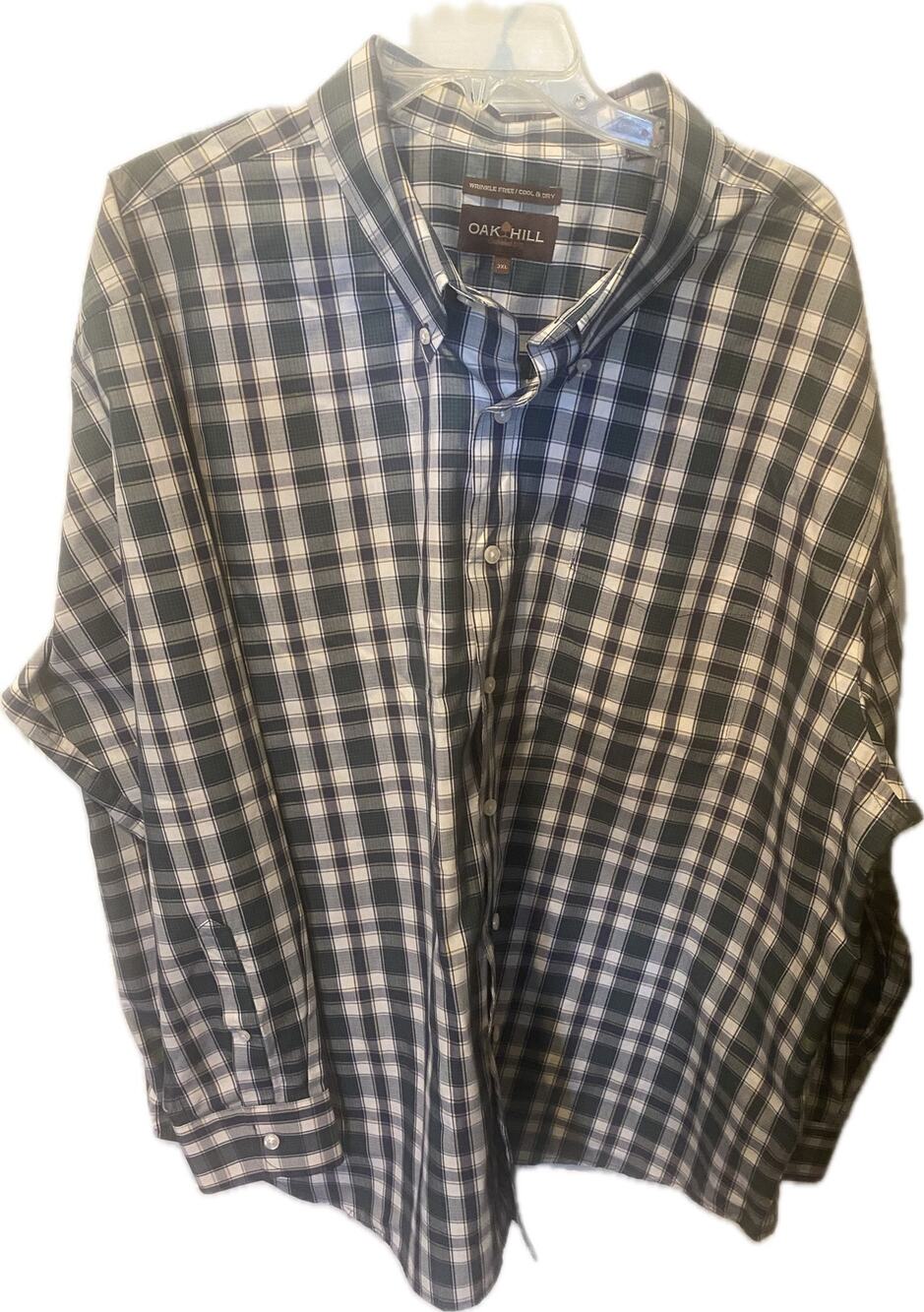 Oak Hill DXL Men's Big & Tall Plaid Button Down Shirt 3XL Wrinkle Free Blue